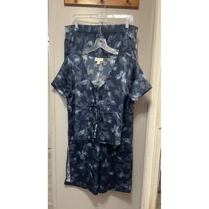 State Of Day Women's Pajama Set Size Medium Fits Like Large Blue Floral Pockets